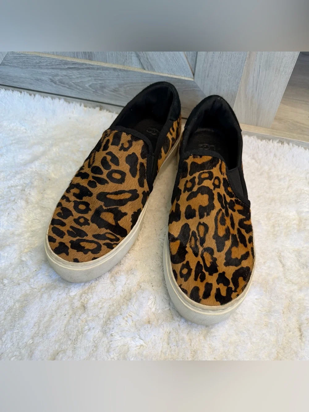 UGG Women's Cahlvan Calf Hair Leopard Print Slip-On Sneakers - Tan & Black 9